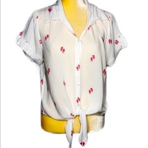 Japna Flip Flop Print Tie Front Crop Top L